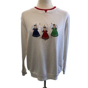 Vintage Christmas Sweatshirt Women Sz M Angels White Grannycore Ugly Sweater Fun
